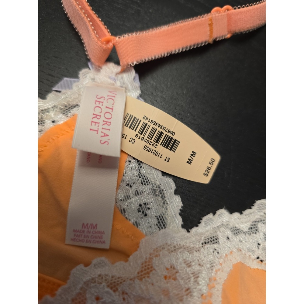VICTORIA'S SECrET Medium BRALETTE LACE Orange Peach Front Close cute Comfy - Picture 4 of 9